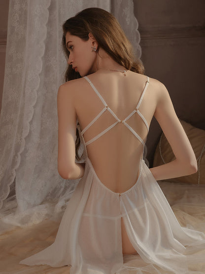 Bow Tie Silk Suspender Babydoll Nighty for Women - Sexy Honeymoon Lingerie