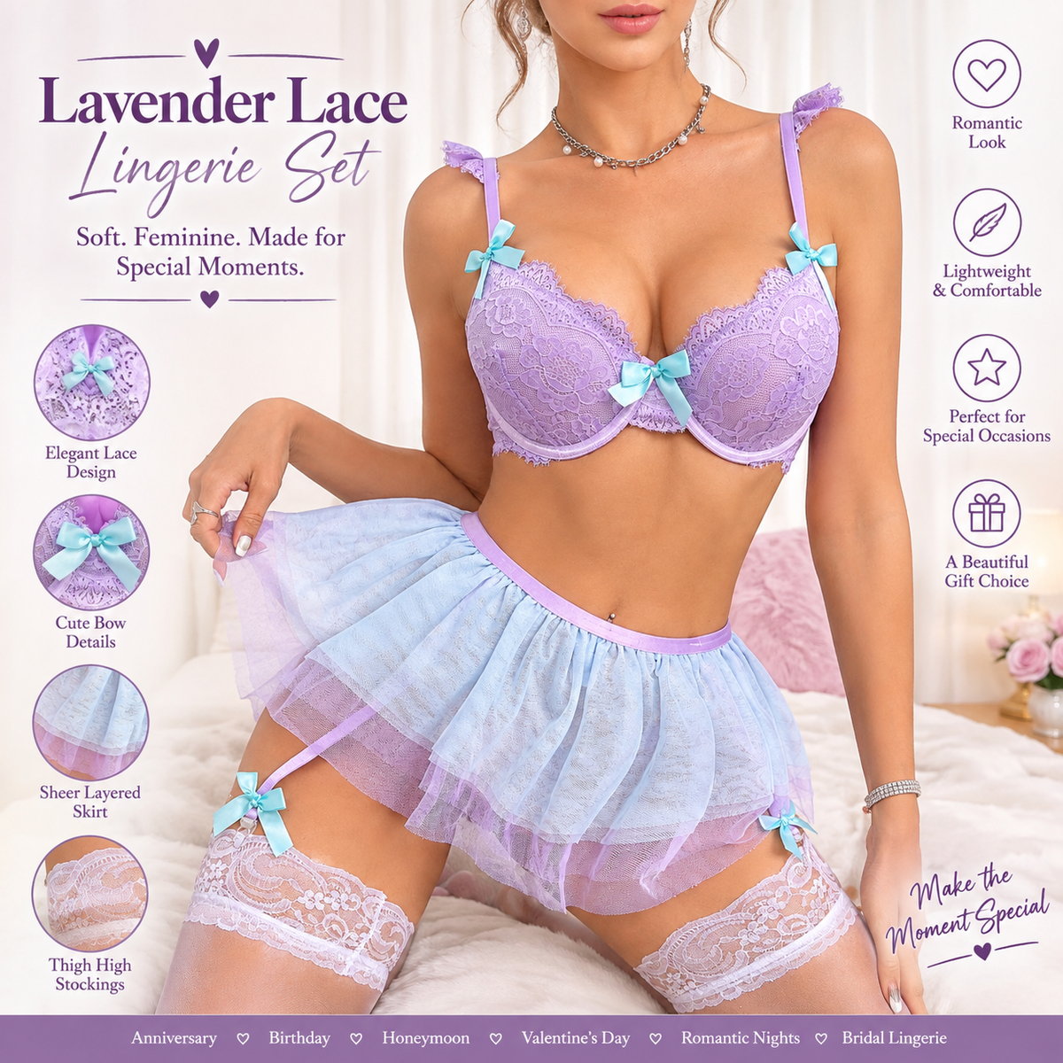 Lavender Lace 3-Piece Lingerie Set