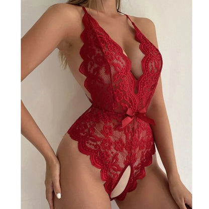 Backless Lace See-Through Teddy Bodysuit for Women - Sexy Honeymoon Lingerie