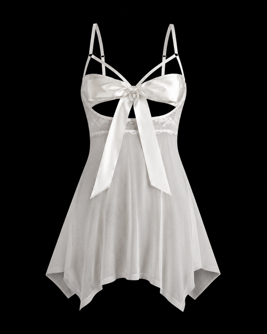 Bow Tie Silk Suspender Babydoll Nighty for Women - Sexy Honeymoon Lingerie