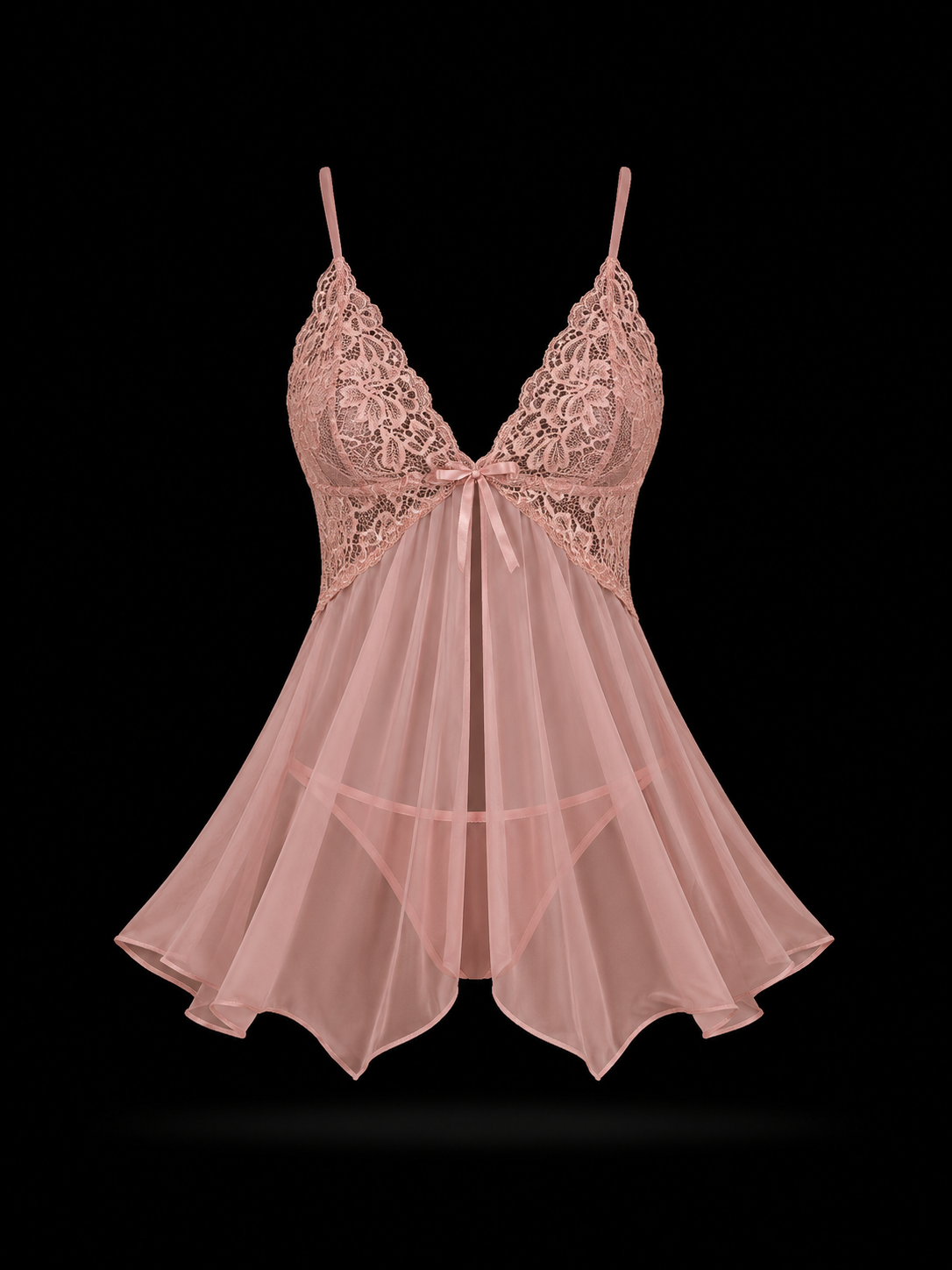 Crisscross Back Lace Sheer Hemline Nightie for Women - Sexy Honeymoon Nighty
