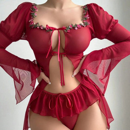 Sexy See-Through Floral Mesh Nightdress for Women - Honeymoon & First Night Nighty