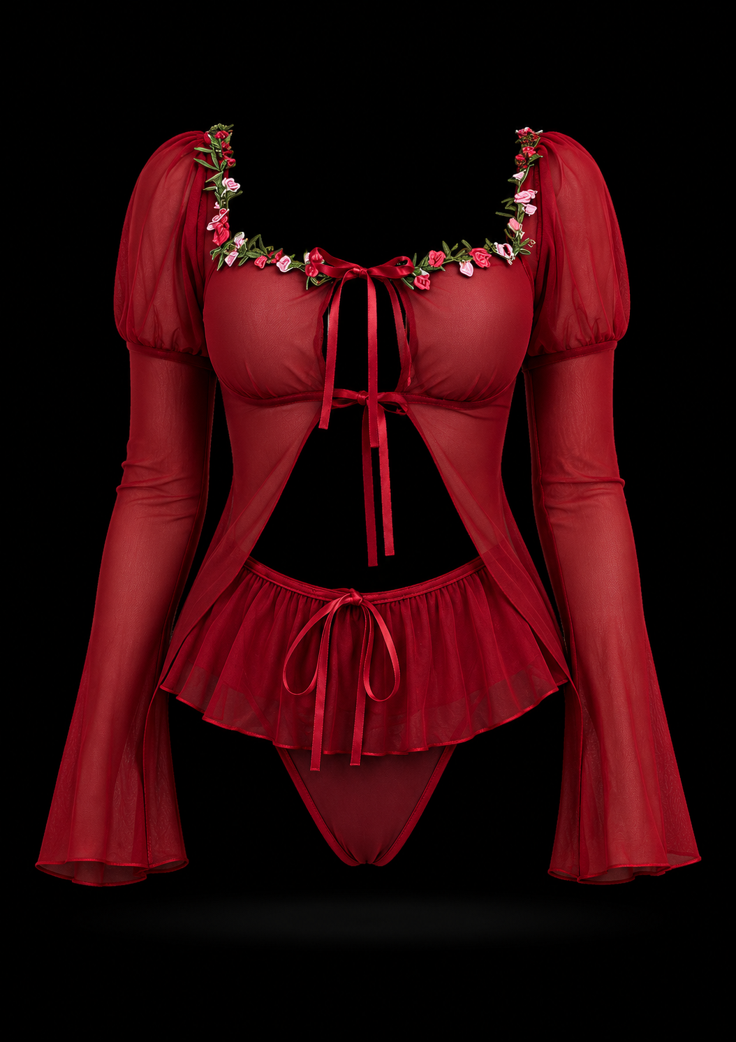 Sexy See-Through Floral Mesh Nightdress for Women - Honeymoon & First Night Nighty