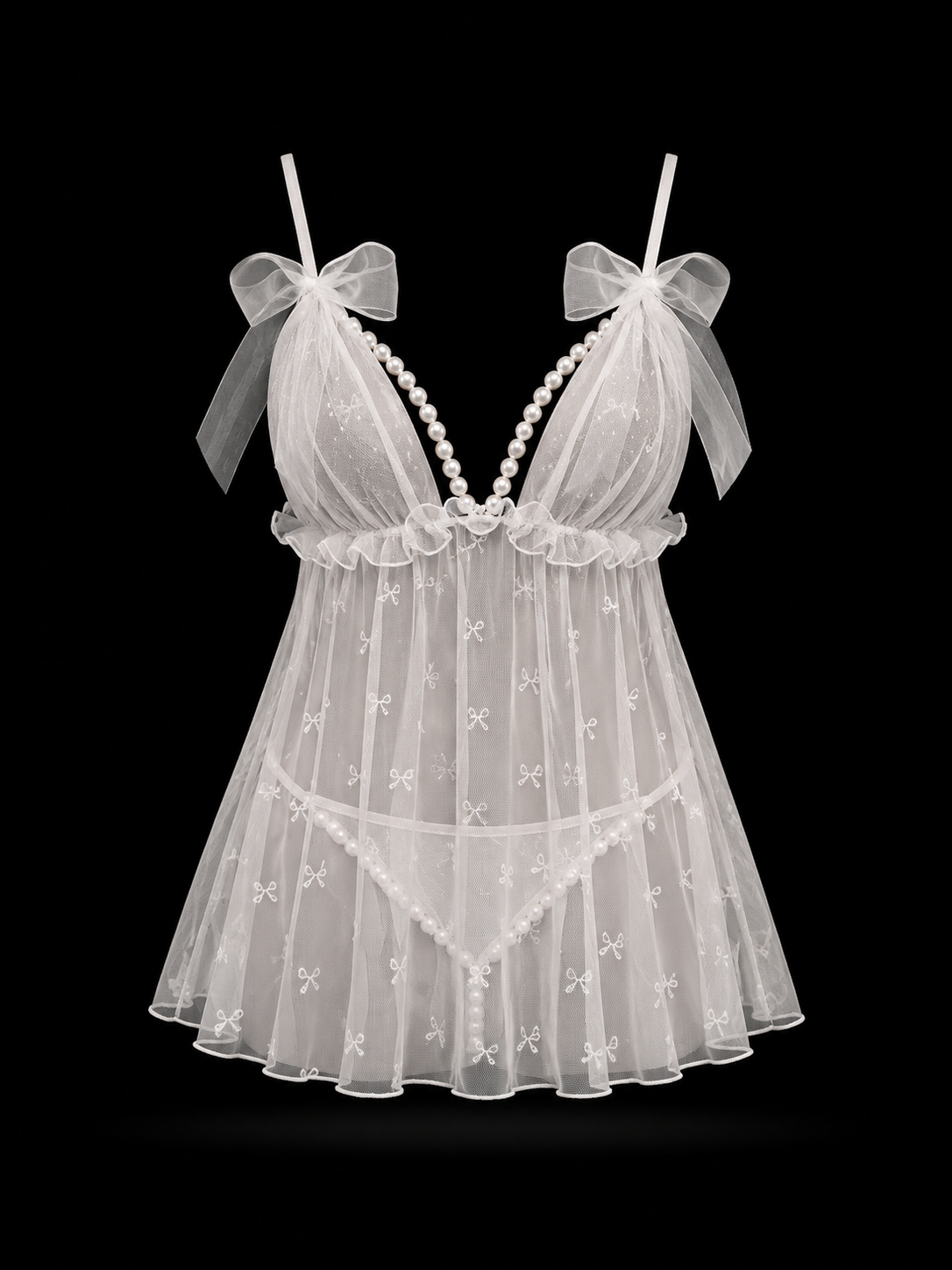 Lace See-Through Pearl Strap Nightie for Women - Delicate Honeymoon Lingerie