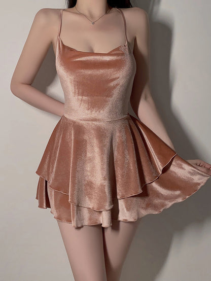 Velvet Layered Suspender Nightdress for Women - Premium Honeymoon Nighty